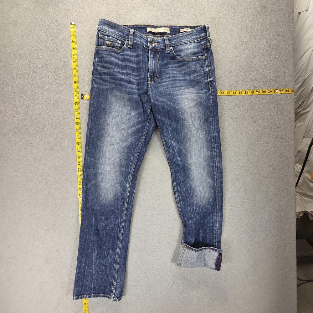 Guess Jeans Mens 31x31 Blue Selvedge Relaxed Tapered Medium Wash Stretch Zip Fly